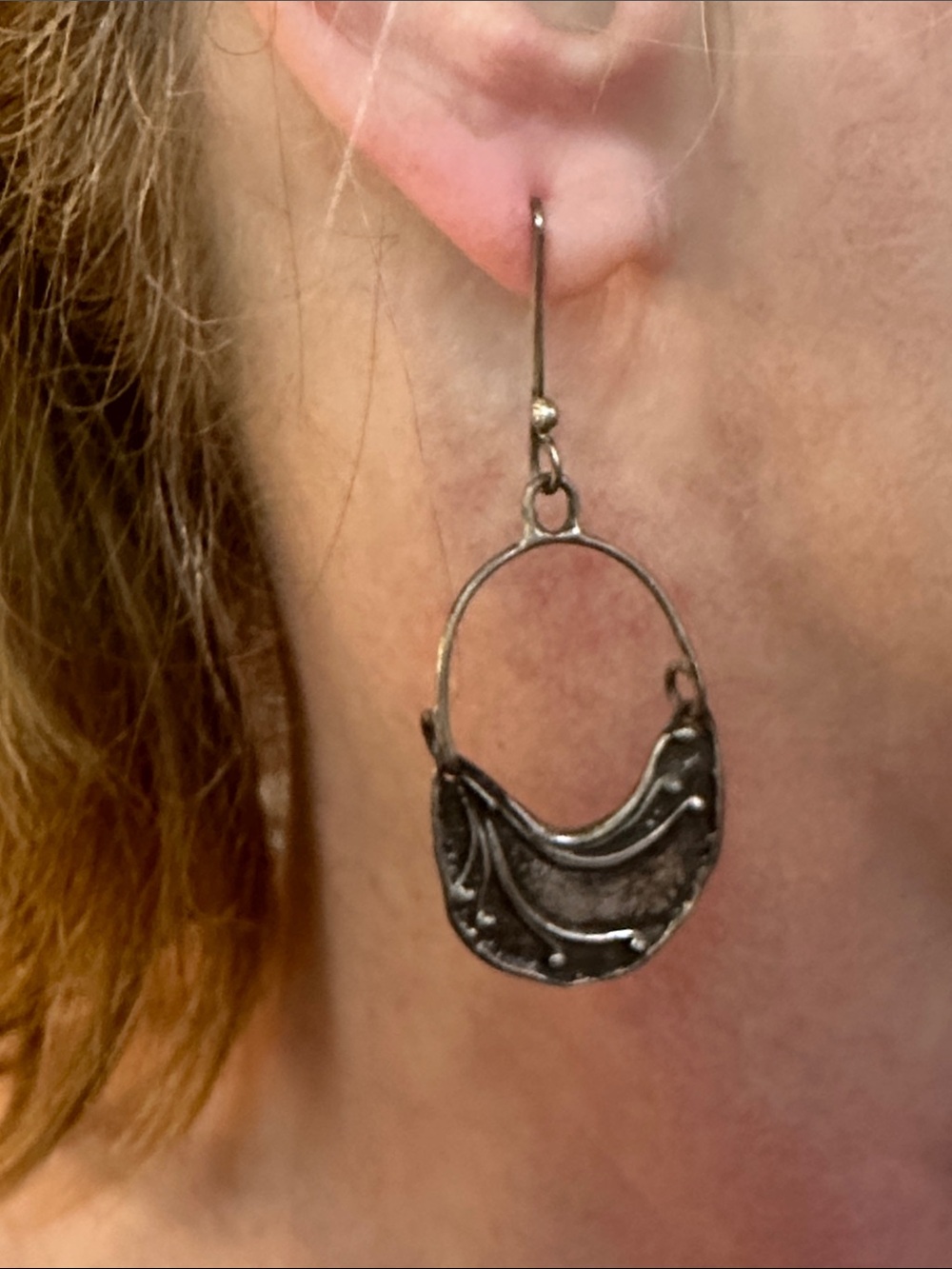 Sterling Silver Textured Drop Earrings - Silver